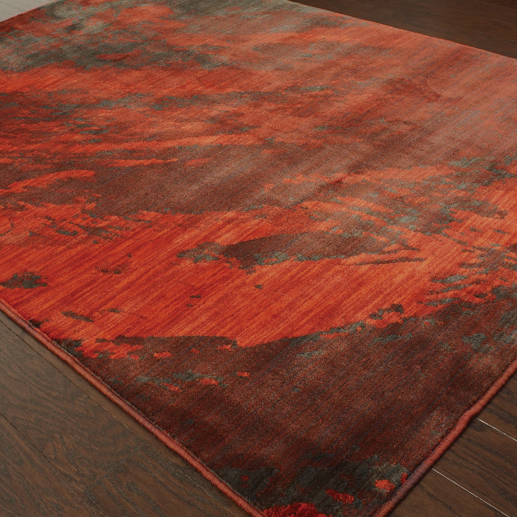 10' X 13' Red And Grey Abstract Power Loom Stain Resistant Area Rug