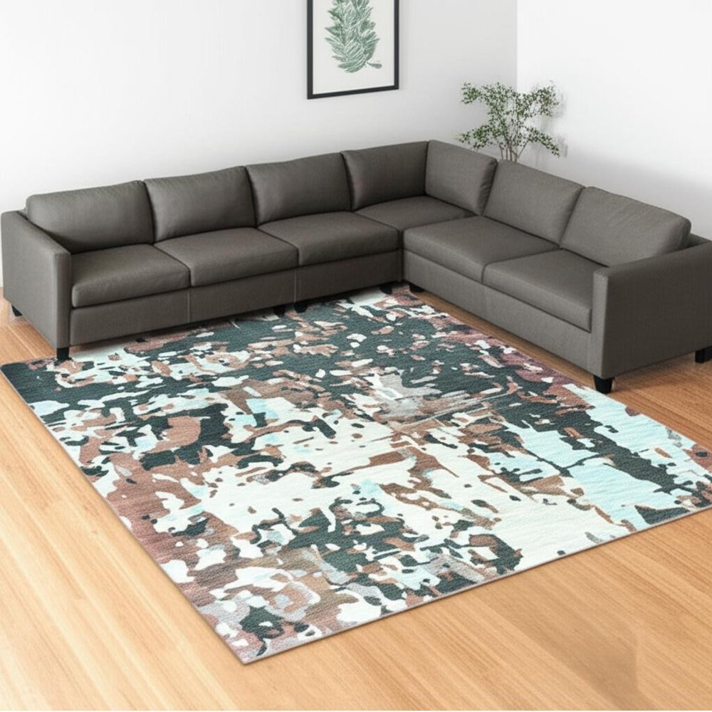 10' X 13' Grey And Blue Abstract Power Loom Stain Resistant Area Rug