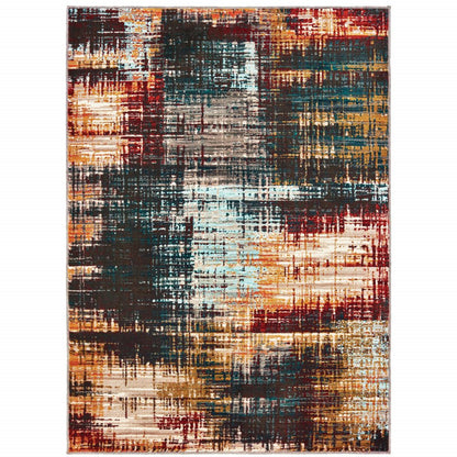 10' X 13' Blue and Orange Abstract Power Loom Area Rug