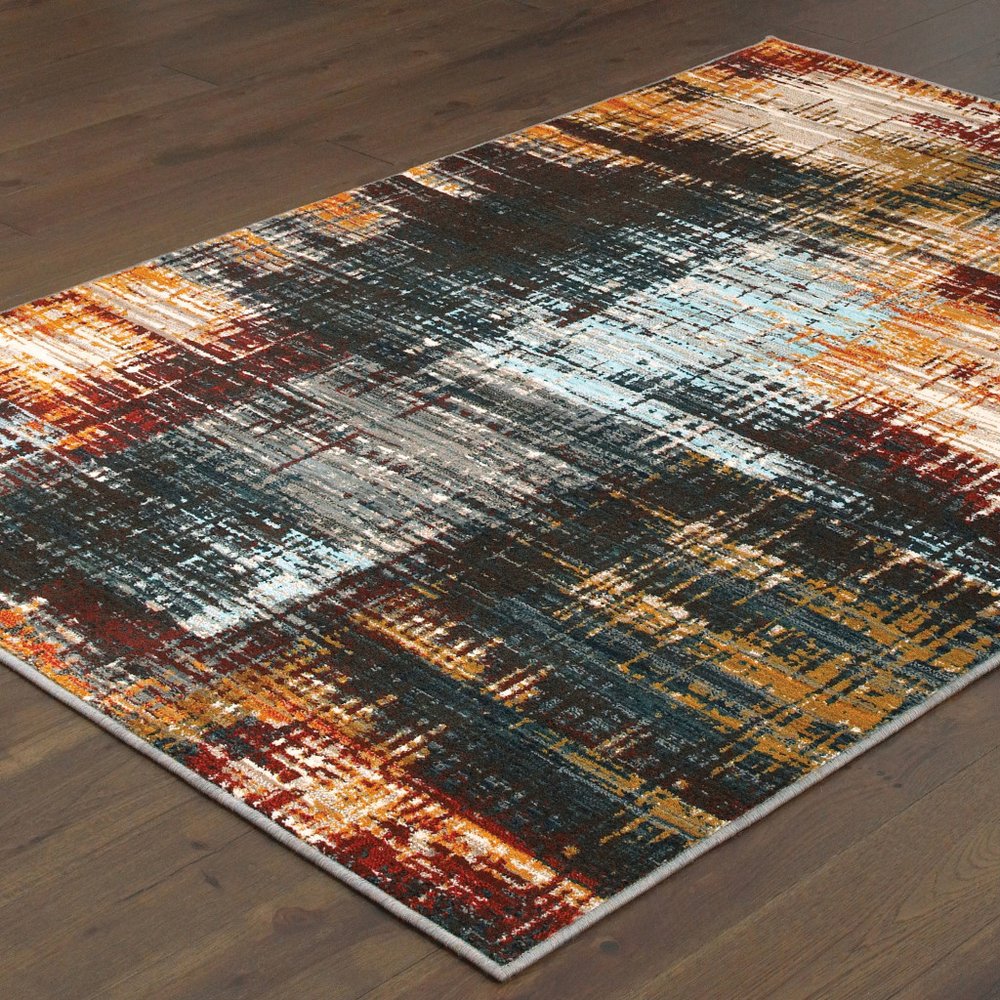 10' X 13' Blue and Orange Abstract Power Loom Area Rug
