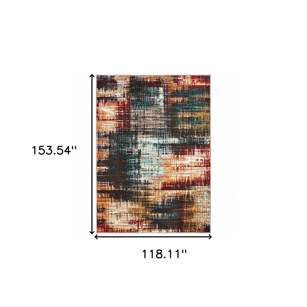 10' X 13' Blue and Orange Abstract Power Loom Area Rug