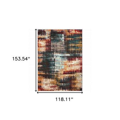 10' X 13' Blue and Orange Abstract Power Loom Area Rug