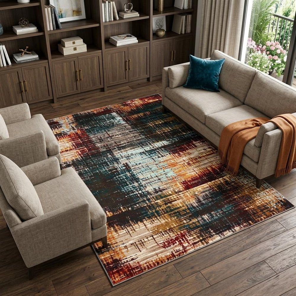 10' X 13' Blue and Orange Abstract Power Loom Area Rug
