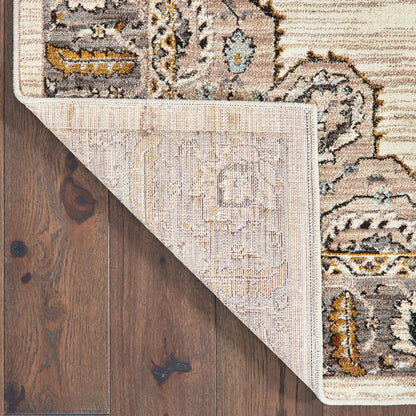 10' X 13' Ivory Gold Grey And Blue Oriental Power Loom Stain Resistant Area Rug