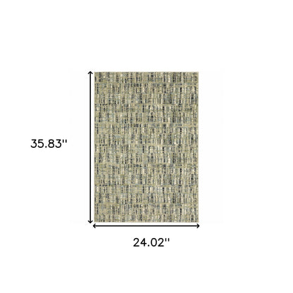 2' X 3' Green Blue Ivory Beige And Light Blue Abstract Power Loom Stain Resistant Area Rug