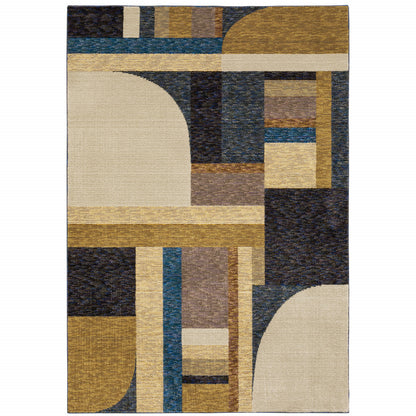 10' X 13' Blue and Beige Geometric Power Loom Area Rug