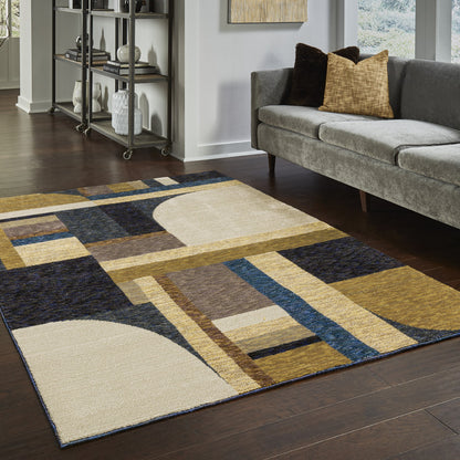 3' X 5' Blue and Beige Geometric Power Loom Area Rug