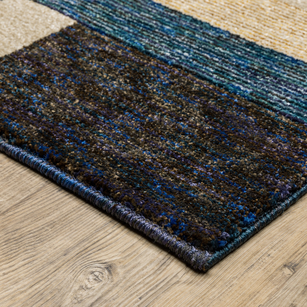 3' X 5' Blue and Beige Geometric Power Loom Area Rug