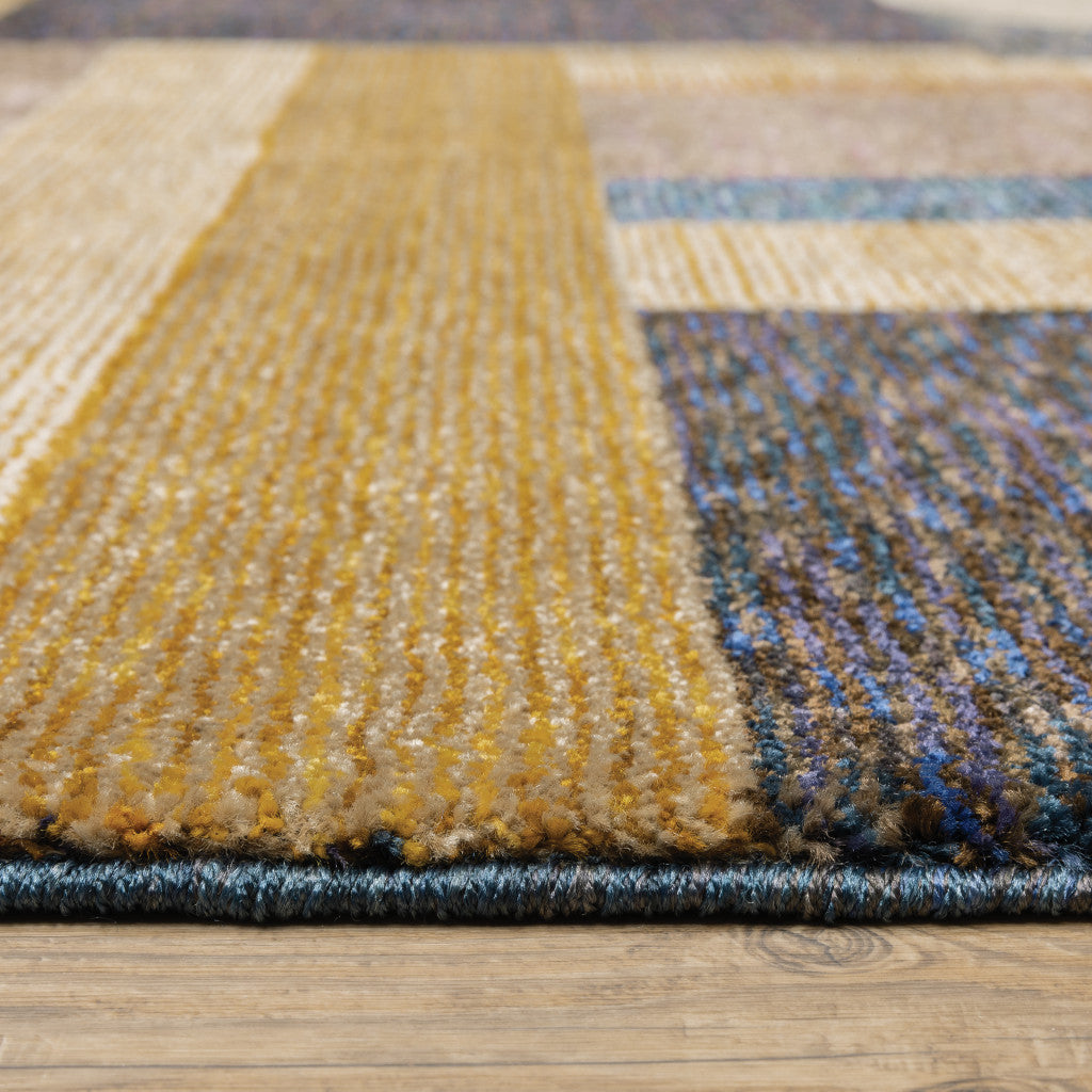 3' X 5' Blue and Beige Geometric Power Loom Area Rug