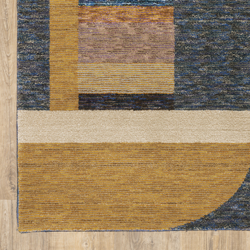 3' X 5' Blue and Beige Geometric Power Loom Area Rug