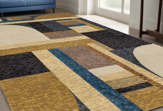 5' X 7' Blue and Beige Geometric Power Loom Area Rug