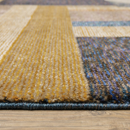 5' X 7' Blue and Beige Geometric Power Loom Area Rug