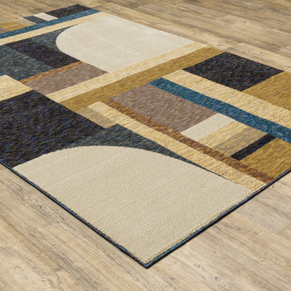 5' X 7' Blue and Beige Geometric Power Loom Area Rug