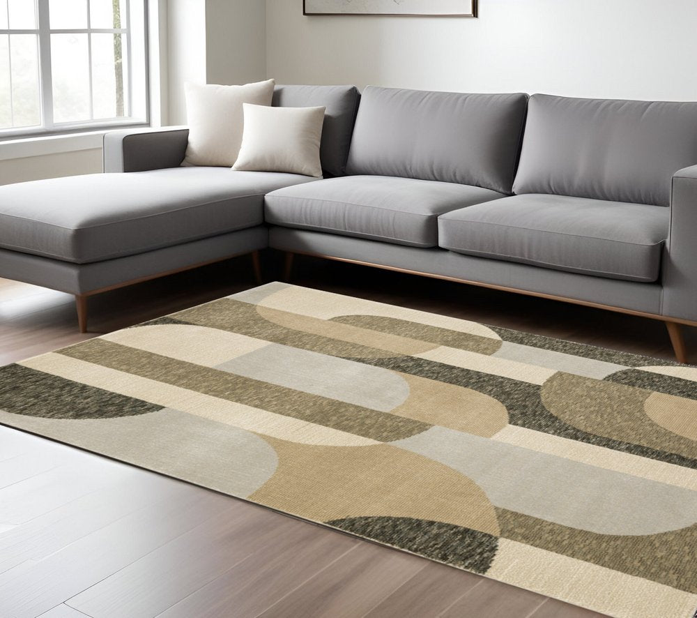 10' X 13' Brown and Ivory Geometric Power Loom Area Rug