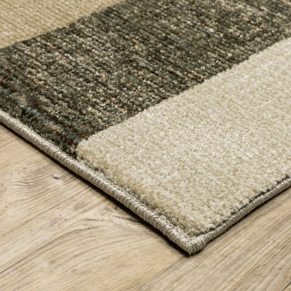 8' Green And Ivory Geometric Runner Rug