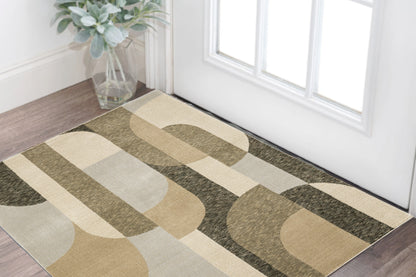 3' X 5' Brown and Ivory Geometric Power Loom Area Rug