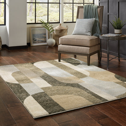 3' X 5' Brown and Ivory Geometric Power Loom Area Rug