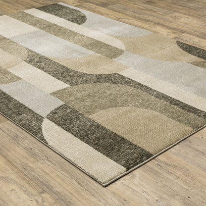 3' X 5' Brown and Ivory Geometric Power Loom Area Rug