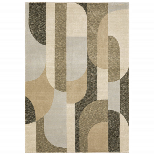 7' X 10' Brown and Ivory Geometric Power Loom Area Rug