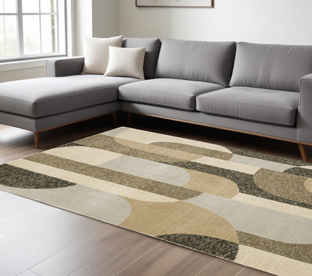 7' X 10' Brown and Ivory Geometric Power Loom Area Rug