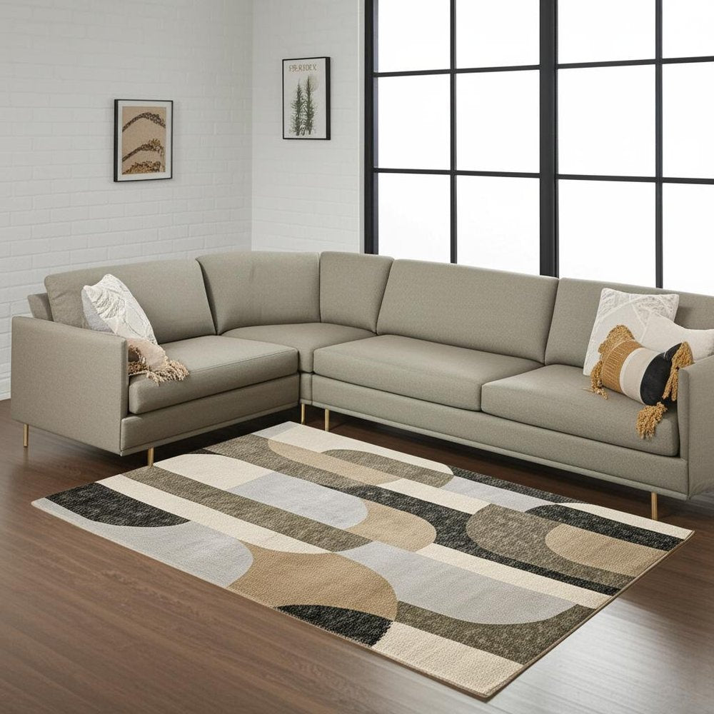 8' X 11' Brown and Ivory Geometric Power Loom Area Rug