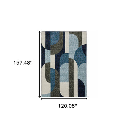 10' X 13' Blue and Gray Geometric Power Loom Area Rug