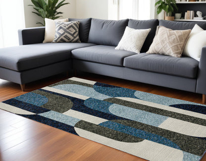 10' X 13' Blue and Gray Geometric Power Loom Area Rug