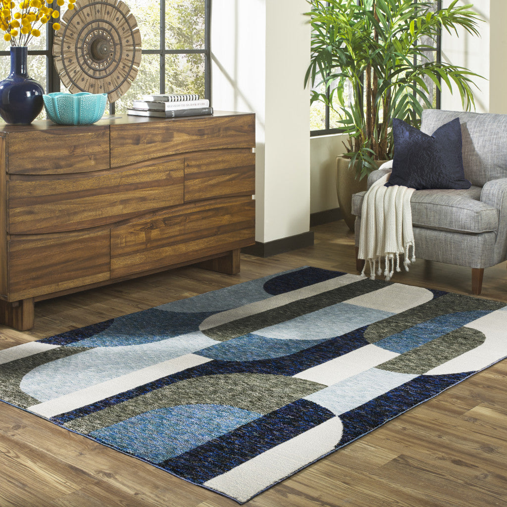 10' X 13' Blue and Gray Geometric Power Loom Area Rug