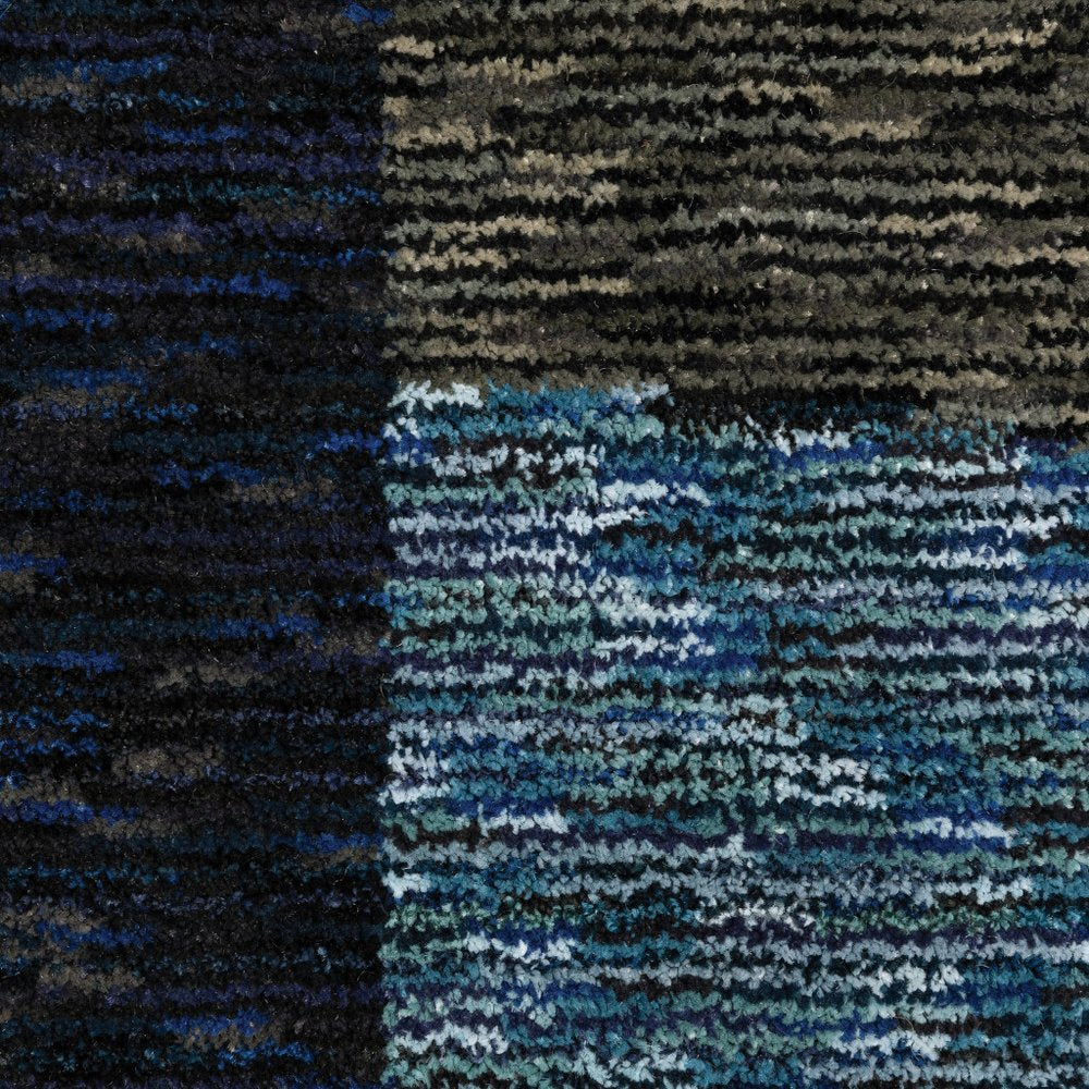 8' Blue And Ivory Geometric Runner Rug