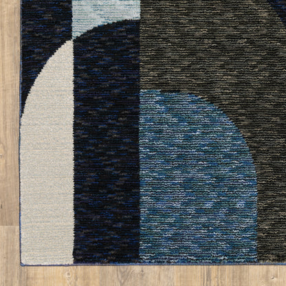 8' Runner Blue and Ivory Geometric Power Loom Runner Rug