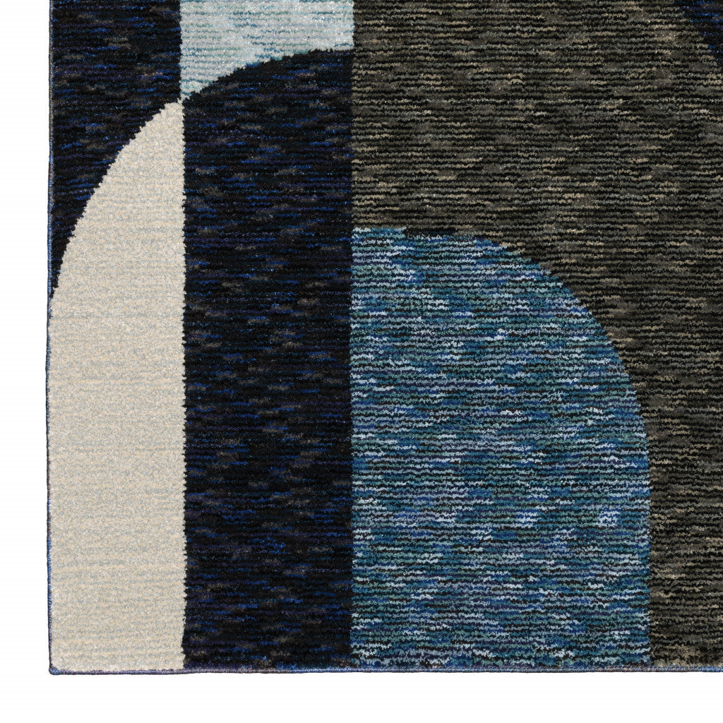 8' Runner Blue and Ivory Geometric Power Loom Runner Rug