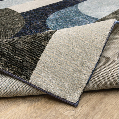 8' Blue And Ivory Geometric Runner Rug