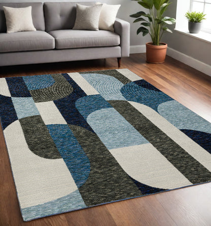 5' X 7' Blue and Gray Geometric Power Loom Area Rug