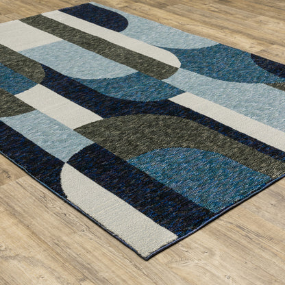 5' X 7' Blue and Gray Geometric Power Loom Area Rug