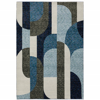 7' X 10' Blue and Gray Geometric Power Loom Area Rug