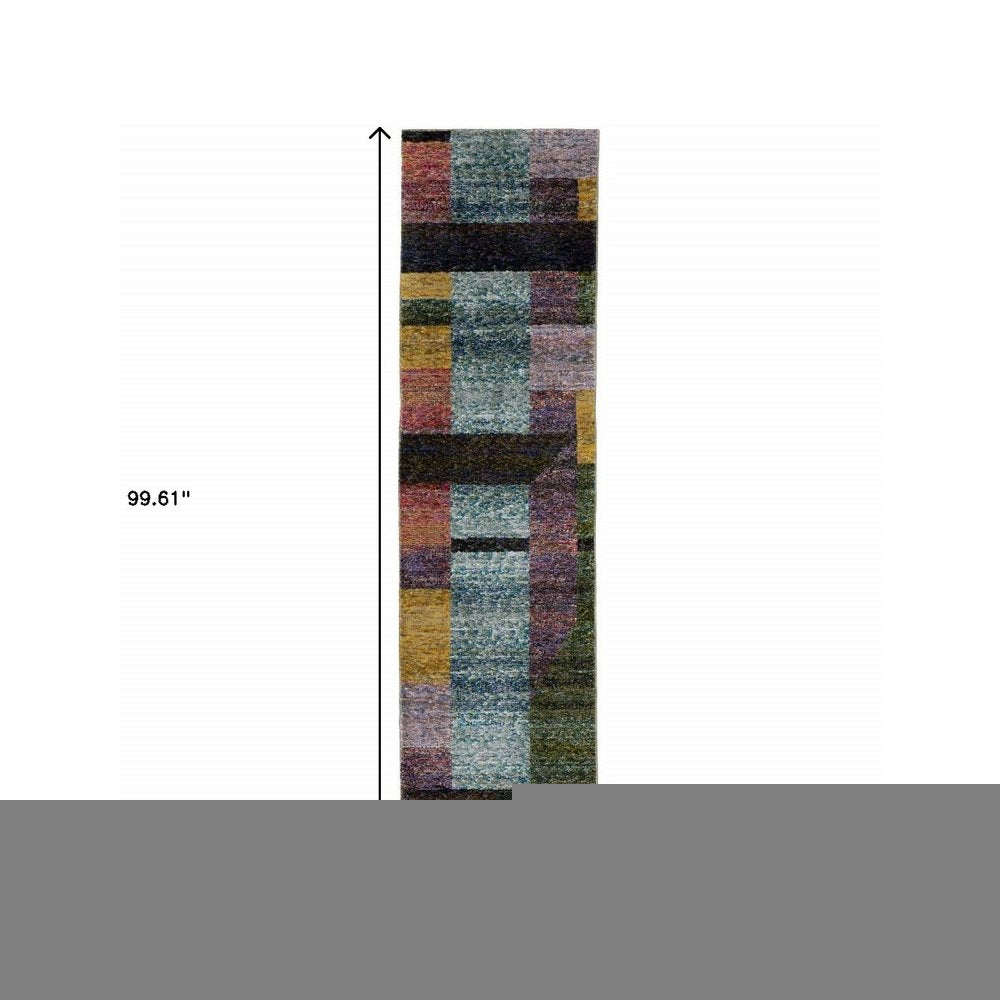 8' Purple And Red Geometric Runner Rug