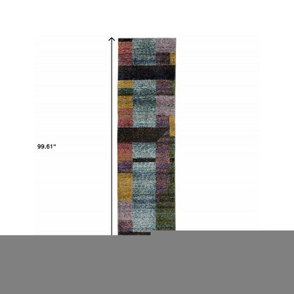 8' Purple And Red Geometric Runner Rug