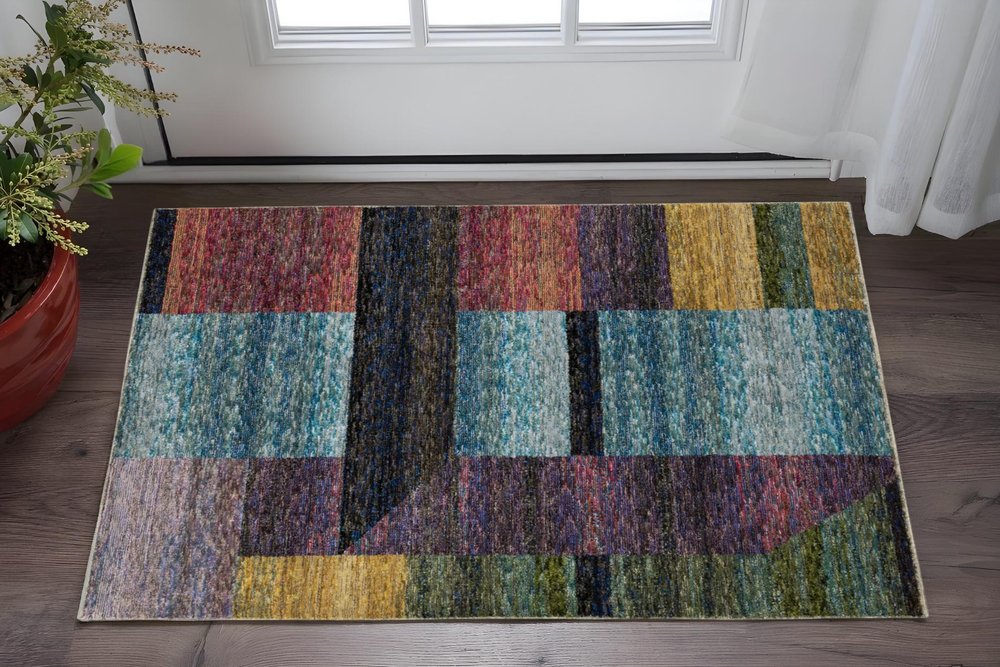 3' X 5' Purple and Red Geometric Power Loom Area Rug