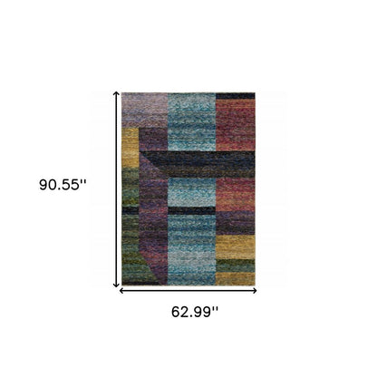 5' X 7' Purple and Red Geometric Power Loom Area Rug