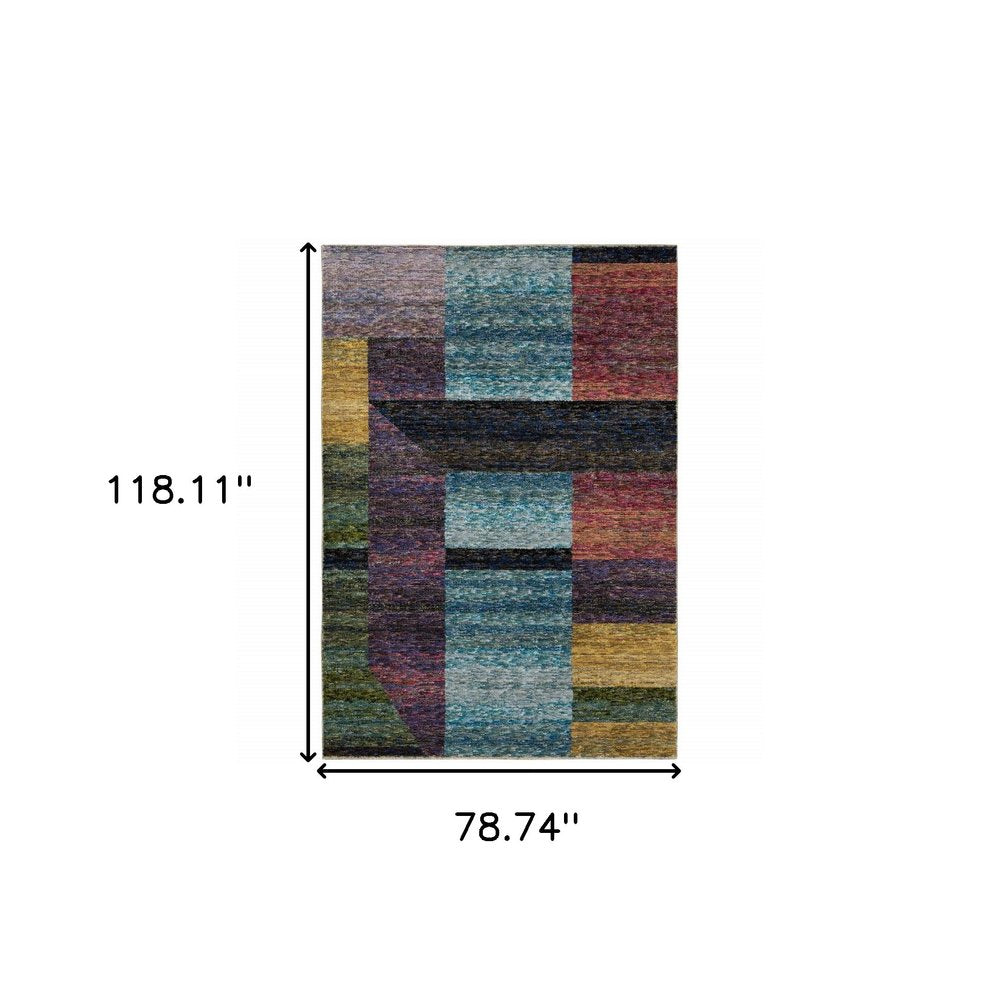 7' X 10' Purple and Red Geometric Power Loom Area Rug