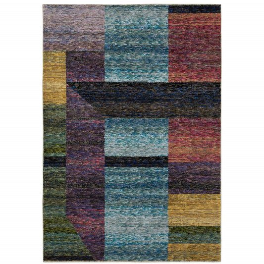 7' X 10' Purple and Red Geometric Power Loom Area Rug