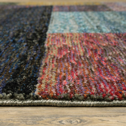 7' X 10' Purple and Red Geometric Power Loom Area Rug