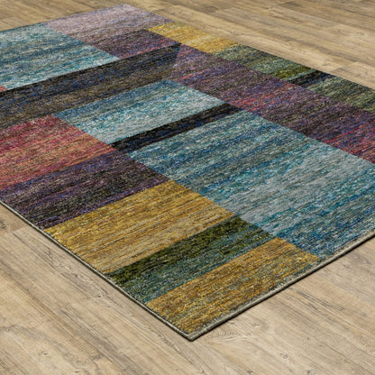 7' X 10' Purple and Red Geometric Power Loom Area Rug