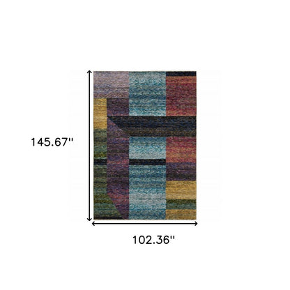 9' X 12' Purple and Red Geometric Power Loom Area Rug