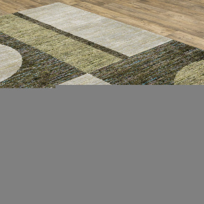 3' X 5' Blue and Beige Geometric Power Loom Area Rug