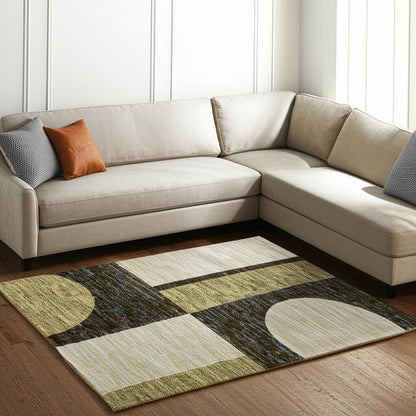 7' X 10' Blue and Beige Geometric Power Loom Area Rug