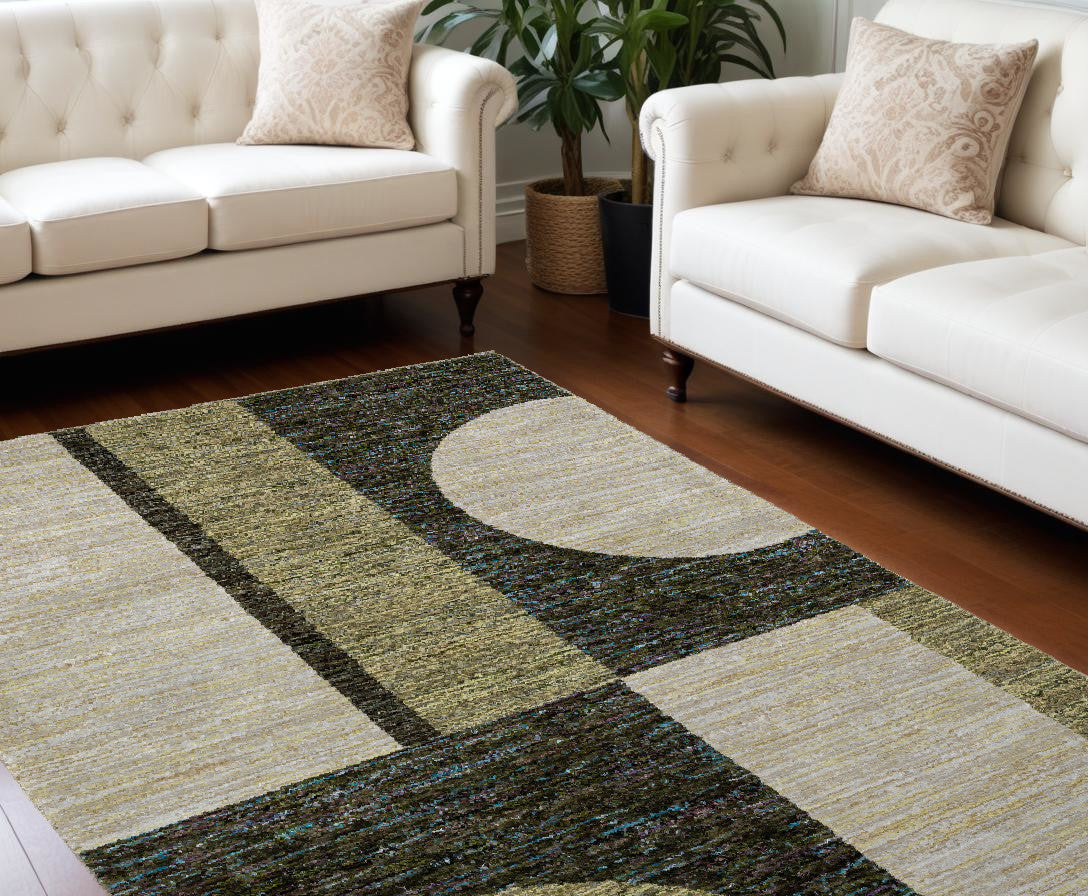 9' X 12' Blue and Beige Geometric Power Loom Area Rug