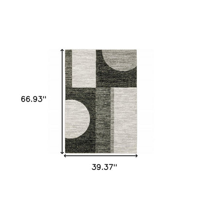 3' X 5' Gray and Ivory Geometric Power Loom Area Rug