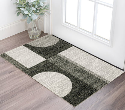 3' X 5' Gray and Ivory Geometric Power Loom Area Rug