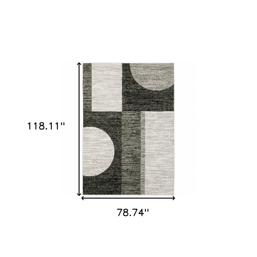 7' X 10' Gray and Ivory Geometric Power Loom Area Rug